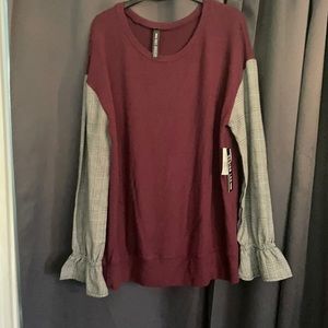 Maroon Sweater with Plaid shirt sleeves